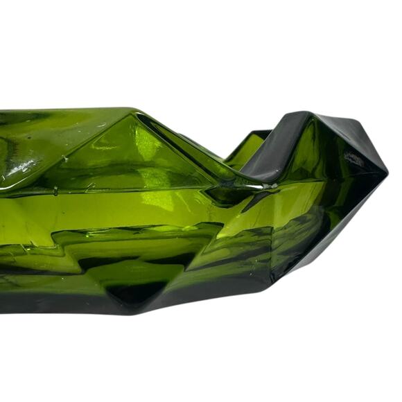 Vintage Viking Glass Cigar Ashtray MCM 8.5" Green Diamond Faceted Diamond Cut - Picture 4 of 8